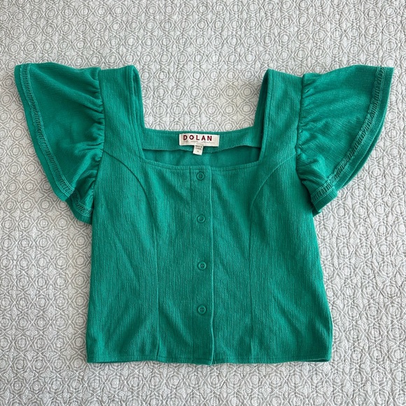 Anthropologie Dolan Left Coast Green Button Front Flutter Sleeve Top Size XS - Picture 8 of 13